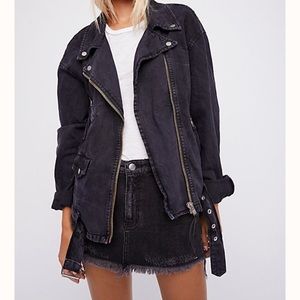 Free People Lace Up Oversized Jacket Black Large